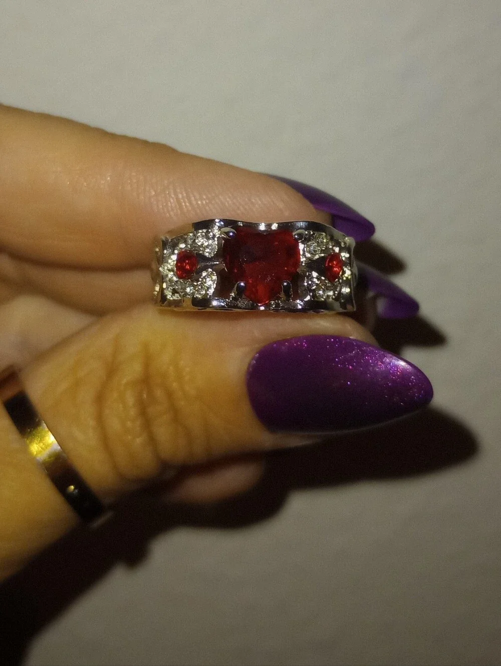 Red Crystal Accent Silver Ring - Women's Fashion Jewelry